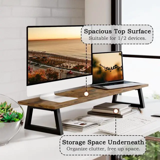 Alt view image 2 of 5 - TEAMIX 31.5 inch Dual Monitor Riser for 2 Monitors, Long Monitor Stand Riser TV Stand Riser Monitor Stand for Desk Wood & Steel Desktop Riser Desk Organization Home Office