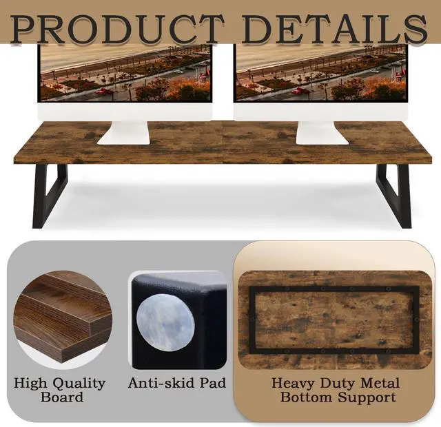 Alt view image 5 of 5 - TEAMIX 31.5 inch Dual Monitor Riser for 2 Monitors, Long Monitor Stand Riser TV Stand Riser Monitor Stand for Desk Wood & Steel Desktop Riser Desk Organization Home Office