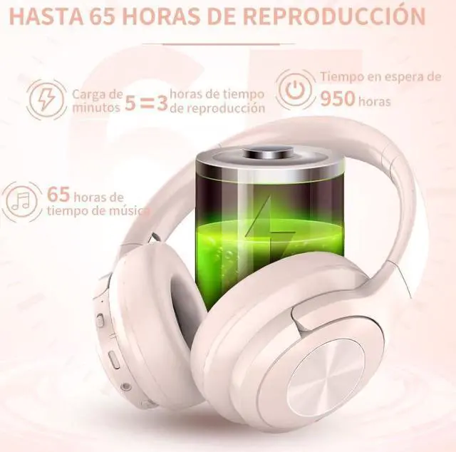 Alt view image 2 of 5 - Pink Headphones Wireless Bluetooth Headphone Over Ear 65 Hours Playtime Foldable Deep Bass HiFi Stereo Wireless On Ear Headsets with Microphone Lightweight Soft Earmuff, for Phone,TV,Travel Pink