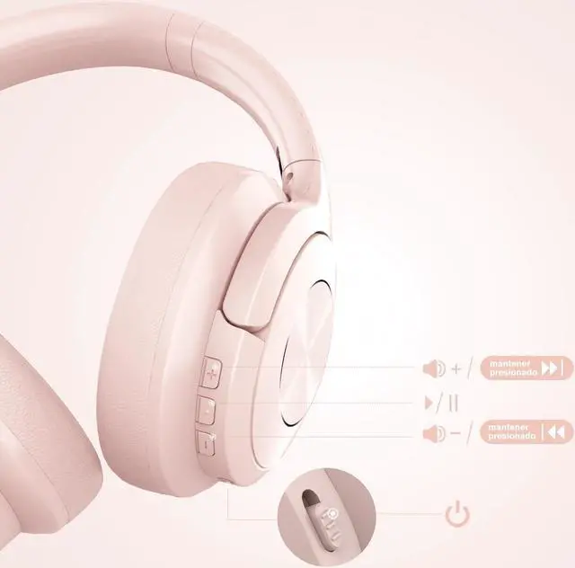 Alt view image 3 of 5 - Pink Headphones Wireless Bluetooth Headphone Over Ear 65 Hours Playtime Foldable Deep Bass HiFi Stereo Wireless On Ear Headsets with Microphone Lightweight Soft Earmuff, for Phone,TV,Travel Pink