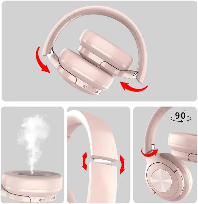 Alt view image 5 of 5 - Pink Headphones Wireless Bluetooth Headphone Over Ear 65 Hours Playtime Foldable Deep Bass HiFi Stereo Wireless On Ear Headsets with Microphone Lightweight Soft Earmuff, for Phone,TV,Travel Pink