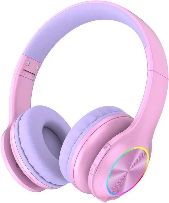 Main image of 2024 Bluetooth Kids Headphones Fit for Aged 3-21, Colorful LED Lights Comfort Wireless Headphones with Microphone 94dB Volume Limited for School/iPad/PC/TV/Cellphones, Wired & TF Card Mode, Pink