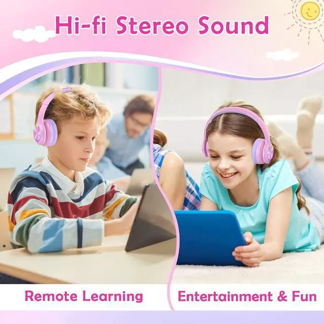 Alt view image 3 of 5 - 2024 Bluetooth Kids Headphones Fit for Aged 3-21, Colorful LED Lights Comfort Wireless Headphones with Microphone 94dB Volume Limited for School/iPad/PC/TV/Cellphones, Wired & TF Card Mode, Pink