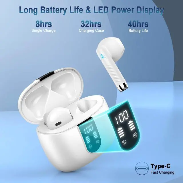 Alt view image 2 of 5 - Wireless Earbud Bluetooth 5.3 Headphones with Clear Sound, 40H Playtime, Sport Earbud Touch Control with LED Digital Display, IP7 Waterproof Bluetooth Earphones Built-in Mic for Android iOS Workout