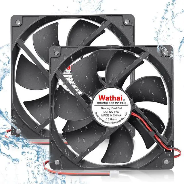 Main image of Wathai 120mm x 25mm DC 12V Waterproof Fan Dual Ball High Preformance for Electronic Equipment Cabinet or DIY Cooling Ventilation Exhaust Projects IP67 2 Pack