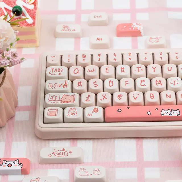 Alt view image 4 of 5 - COOMICKEY PBT Keycaps, 139 Keys Keycaps 75 Percent, Cute MOA Profile Key Cap Dye-Sublimation, Custom Keycap Set for 61/64/68/84/87/100/104/108 Cherry MX Mechanical Keyboard Pink Cat