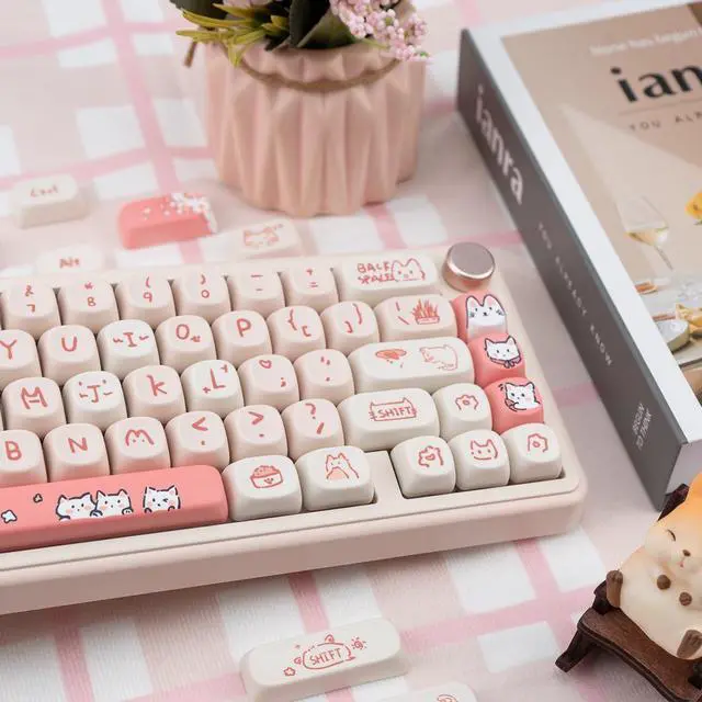 Alt view image 5 of 5 - COOMICKEY PBT Keycaps, 139 Keys Keycaps 75 Percent, Cute MOA Profile Key Cap Dye-Sublimation, Custom Keycap Set for 61/64/68/84/87/100/104/108 Cherry MX Mechanical Keyboard Pink Cat