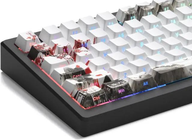 Main image of Womier PBT Keycaps, Custom White Japanese Keyboard Keycaps 60 65 75 100 Percent, Shine Through Cherry Profile Keycaps, Doubleshot Side Print Dye Sub Keycaps Set 127 Keys, Cherry Blossom (White3)