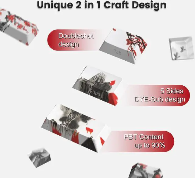 Alt view image 3 of 5 - Womier PBT Keycaps, Custom White Japanese Keyboard Keycaps 60 65 75 100 Percent, Shine Through Cherry Profile Keycaps, Doubleshot Side Print Dye Sub Keycaps Set 127 Keys, Cherry Blossom (White3)