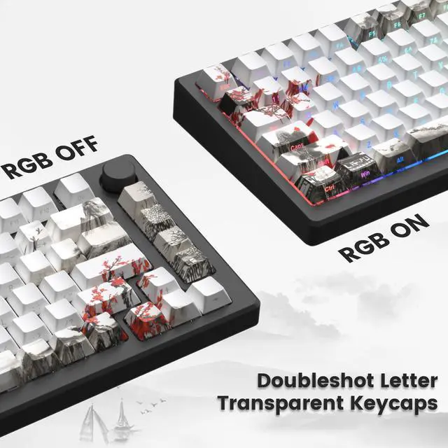 Alt view image 5 of 5 - Womier PBT Keycaps, Custom White Japanese Keyboard Keycaps 60 65 75 100 Percent, Shine Through Cherry Profile Keycaps, Doubleshot Side Print Dye Sub Keycaps Set 127 Keys, Cherry Blossom (White3)