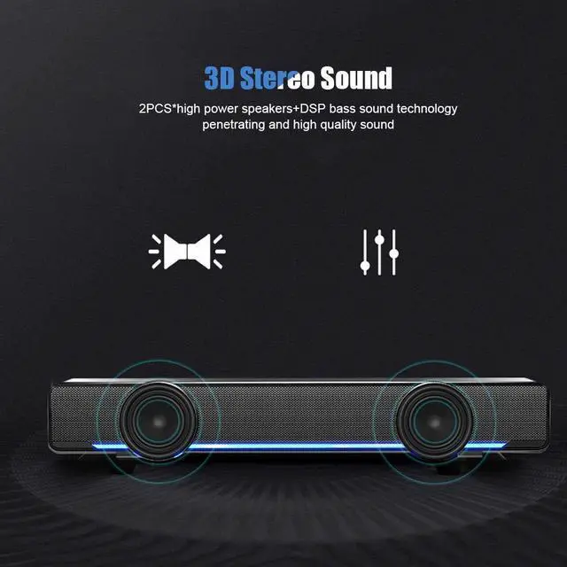 Alt view image 4 of 5 - Soundbar,USB Wired SoundBar,Music Player with Bass Surround,Stereo USB Powered Mini Soundbar Speakers with 3.5mm Input for PC Tablets Laptop Desktop Projector Cellphone for Home Theater(Black)