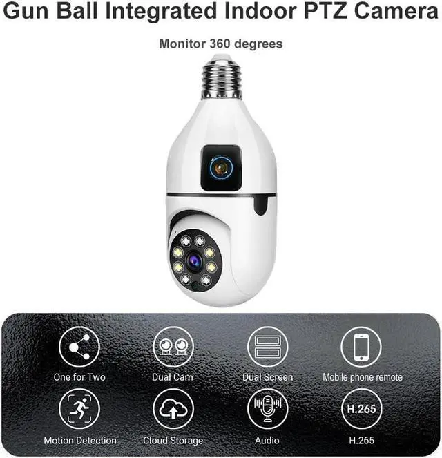 Alt view image 2 of 5 - Yoidesu Light Bulb Camera,Smart Camera for Home Security, Dual Lens 360 Panoramic Monitoring, Auto Tracking Night Vision APP Control 2 Way Talk Ceiling Surveillance Camera