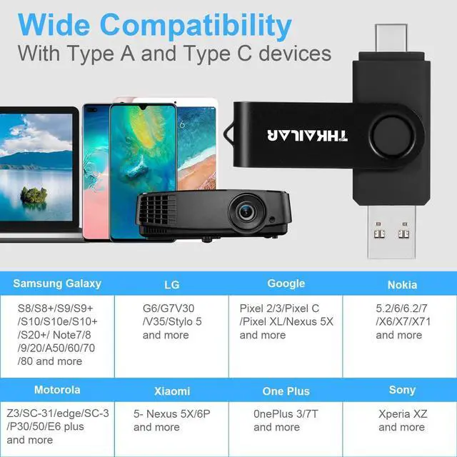 Alt view image 5 of 5 - Thkailar 256GB USB 3.1 Flash Drive-2 in 1 USB C Flash Drive Compatible with Android Phone PC Galaxy Mac Pro Laptops PC High Speed Data Transfer(Black)