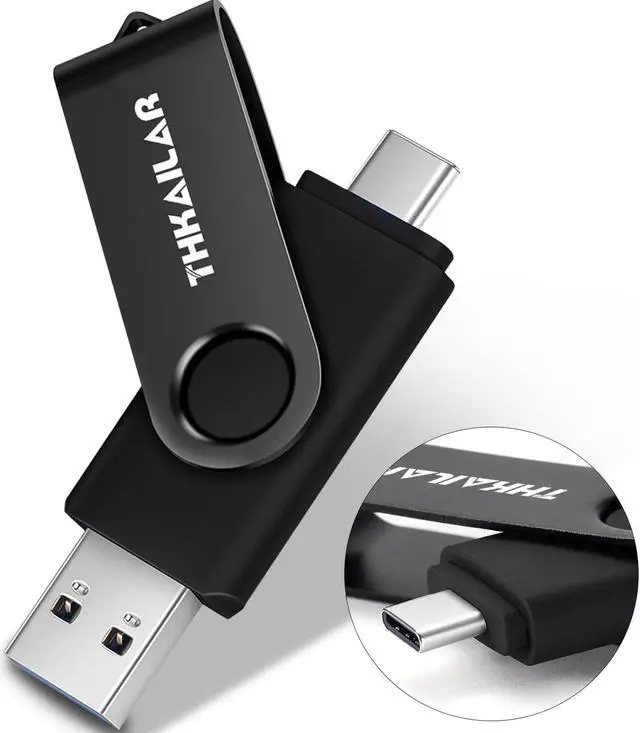 Main image of Thkailar 256GB USB 3.1 Flash Drive-2 in 1 USB C Flash Drive Compatible with Android Phone PC Galaxy Mac Pro Laptops PC High Speed Data Transfer(Black)