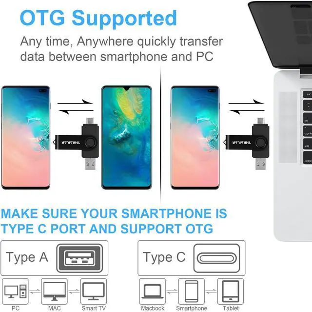 Alt view image 4 of 5 - Thkailar 256GB USB 3.1 Flash Drive-2 in 1 USB C Flash Drive Compatible with Android Phone PC Galaxy Mac Pro Laptops PC High Speed Data Transfer(Black)