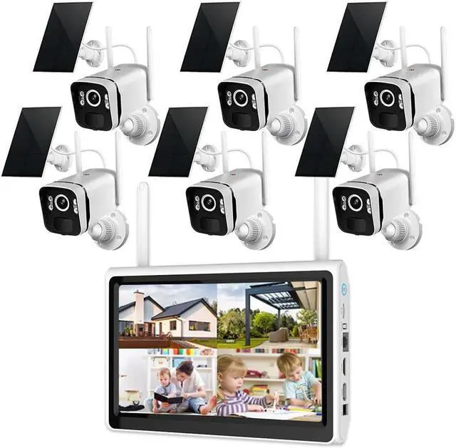 Main image of ZHXINSD 2K Solar Security Cameras Wireless Outdoor WiFi with 10" Monitor, 10CH 4MP Wire-Free Camera System, 6PC Battery Powered Security Cameras for Home Security, Waterproof, Floodlight, 64G Storage