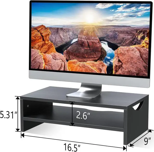 Alt view image 3 of 5 - Zimilar Monitor Stand, 2-Tier Laptop Computer Monitor Stand Riser for PC, iMac, Desktop Wooden Screen Stand with Storage Organizer for Home Office