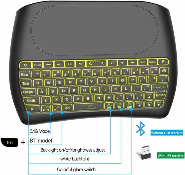 Alt view image 2 of 5 - D8 Rechargeable Wireless Keyboard with Touchpad, 2.4G WiFi/BT4.2 Dual Mode for PC, TV Box, iOS, Android, Windows, Mac OS