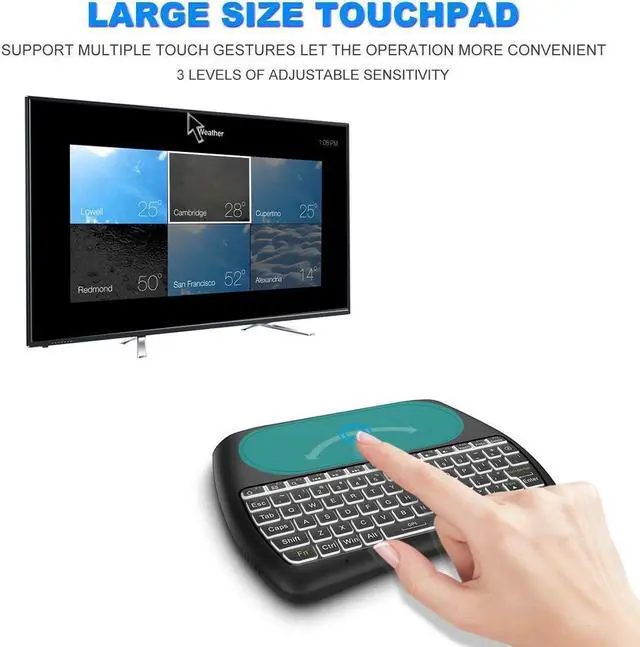 Alt view image 4 of 5 - D8 Rechargeable Wireless Keyboard with Touchpad, 2.4G WiFi/BT4.2 Dual Mode for PC, TV Box, iOS, Android, Windows, Mac OS