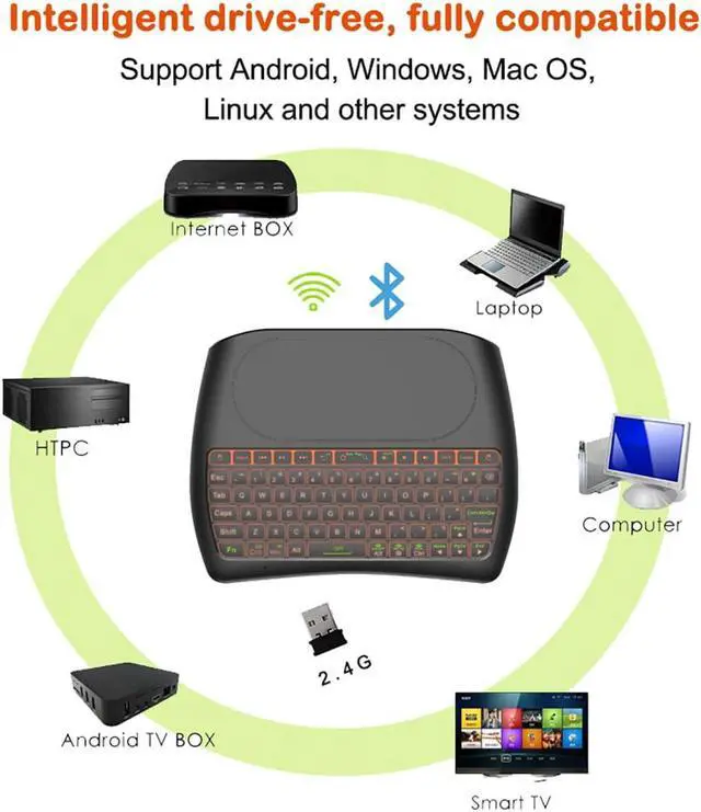 Alt view image 5 of 5 - D8 Rechargeable Wireless Keyboard with Touchpad, 2.4G WiFi/BT4.2 Dual Mode for PC, TV Box, iOS, Android, Windows, Mac OS