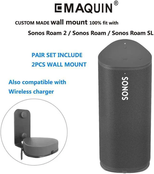 Alt view image 2 of 5 - EMAQUIN Wall Mounts Brackets for Sonos Roam 2/Sonos Roam/Sonos Roam SL(Include 2 PCS,Drill Free,Sturdy Metal,Enduring Paint Finish,Easy Install,Compatible with Sonos Roam/Roam 2/Roam SL,Black)