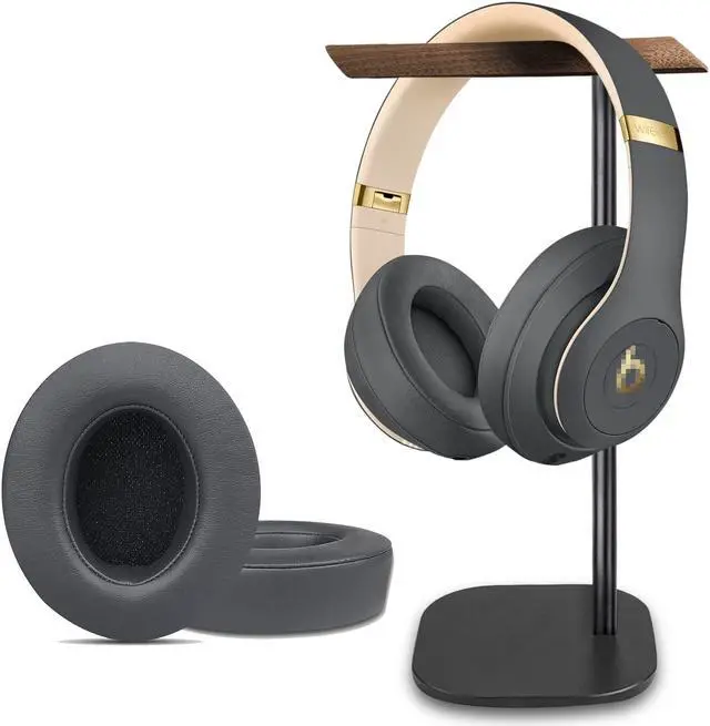 Main image of Replacement Ear Pads for Beats Studio 3, Ear Cushions for Beats Studio 2&Studio 3 Wired & Wireless, Walnut Wood Headphone Stand Headset Holder for Desk,Dual Headphones Stand with Great Stablity