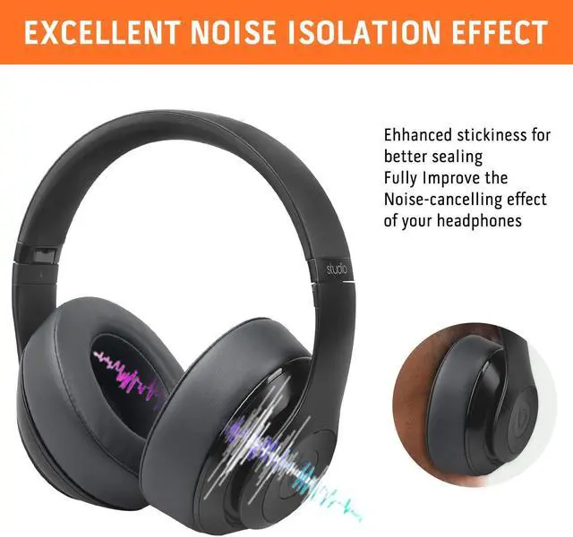 Alt view image 4 of 5 - Replacement Ear Pads for Beats Studio 3, Ear Cushions for Beats Studio 2&Studio 3 Wired & Wireless, Walnut Wood Headphone Stand Headset Holder for Desk,Dual Headphones Stand with Great Stablity