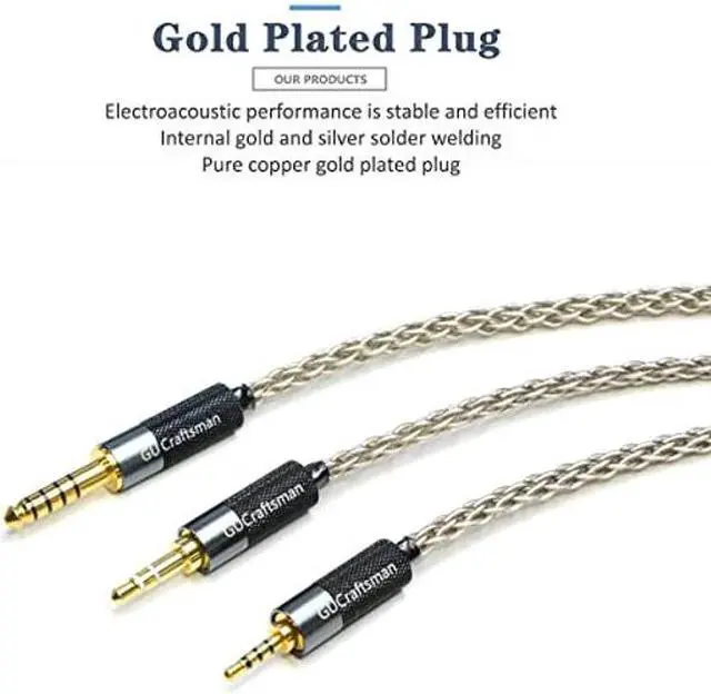 Alt view image 4 of 5 - GUCraftsman 3.5mm Stereo Male to 4.4mm Balanced Female Portable Headphone Adapter Cable 6N Single Crystal Silver Headphone Jack Convert Cable for Audio Players with 3.5mm Ports