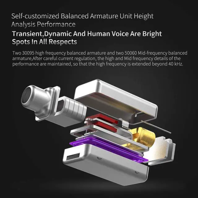 Alt view image 4 of 5 - KZ ZS10 Pro IEM Earphones Wired Noise Cancelling Earbuds, 4BA+1DD 5 Driver in-Ear HiFi Metal Earphones with Stainless Steel Faceplate, 2 Pin Detachable Cable (Purple, Without Mic)