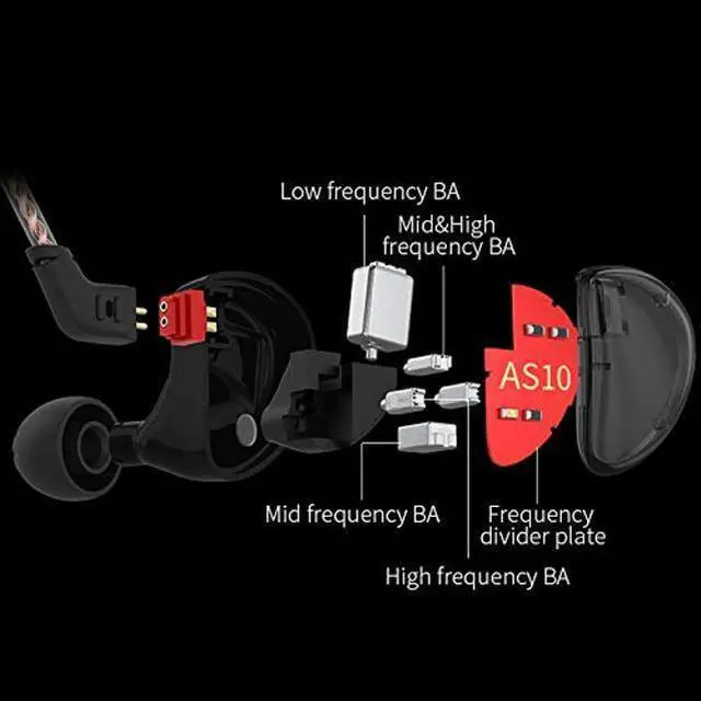 Alt view image 2 of 5 - KZ AS10 in-Ear Monitors Headphone Earbuds 5 Balanced Armature Driver, Noise Cancelling Headphones Wired IEMs Earphones with 2 Pin Detachable Cable for Musician Drummer Church (AS10 Black, without Mic)