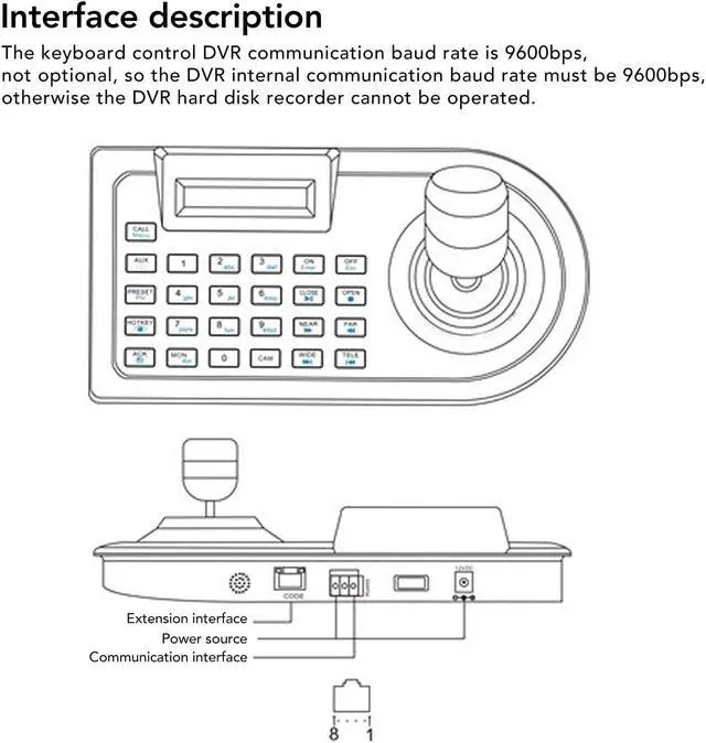Alt view image 3 of 5 - Hilitand LCD PTZ Camera Keyboard 3D PTZ Controller PTZ Speed Dome Camera Controller PTZ Camera Joystick Controller (US Plug)