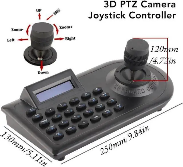 Alt view image 4 of 5 - Hilitand LCD PTZ Camera Keyboard 3D PTZ Controller PTZ Speed Dome Camera Controller PTZ Camera Joystick Controller (US Plug)