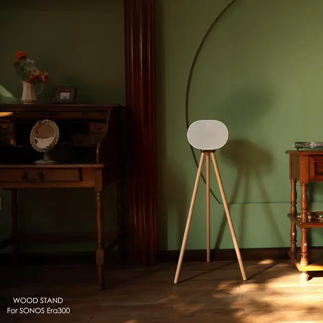 Alt view image 3 of 5 - HOOKMEMO Black Walnut Wood Stand Compatible with Sonos Era 300 can be Raised Era 300 Speaker to 40.1 inches, (Walnut+Beech+33inch high+Cable Channel)