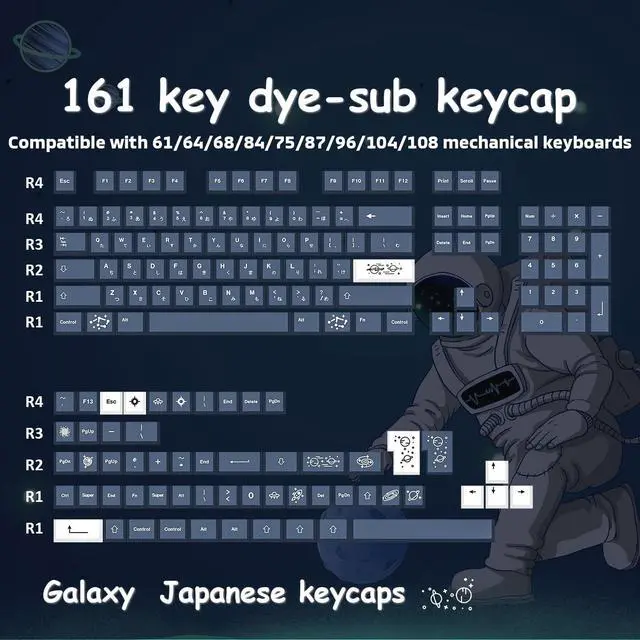 Alt view image 2 of 5 - Hyekit Custom Keycaps - PBT Keycap, Cherry Profile, Dye Sub, Japanese Keycaps, 6.25u, 7u, 161 Key Set, for Mechanical Keyboard, US and UK Layouts (Galaxy)