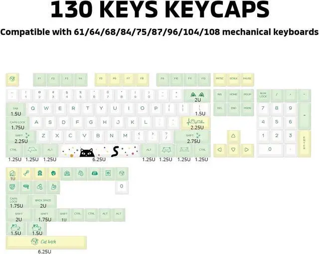 Alt view image 2 of 5 - Hyekit PBT Keycaps 130 Keys Cat Keycaps Dye-Sublimation Cute Keycaps XDA Profile Custom Keycaps for Cherry Gateron MX Switches Mechanical Keyboards