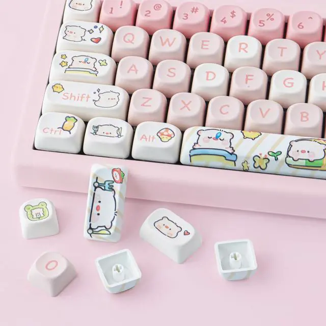Alt view image 2 of 5 - Hyekit PBT Keycaps - 145 Keys MOA Profile Pink Pig Keycaps, Dye-Sublimation Cute Keycap Set for Cherry Gateron MX Magnetic Switches Mechanical Keyboard
