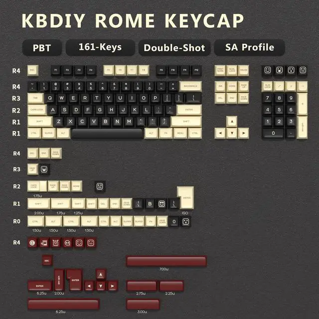 Alt view image 2 of 5 - KBDiy Similar to SA Profile Clone Rome PBT Double Shot Keycap Set,160 Keys Black and White Custom Key Caps Keycaps 60 Percent Retro Keycaps for 61/64/68/84/87/100/104/108 Mechanical Keyboard
