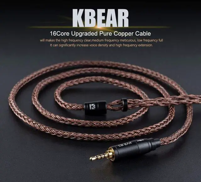 Alt view image 2 of 5 - Kinboofi KBEAR MMCX Earphone Cable, 16 Core Pure Copper Balanced HiFi Detachable Extension Cord TRRRS 4 Pole Replacement IEM Wire for BGVP DM7 DMG TIN T3 T2 (Black, mmcx2.5)