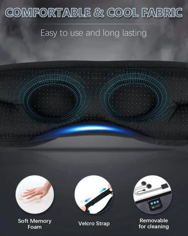 Alt view image 4 of 5 - Sleep Headphones, White Noise Bluetooth Sleep Mask 3D Breathable Wireless Eye Mask for Timing, Sleep Mask with Bluetooth Headphones for Side Sleepers Travel Yoga,Cool Gadgets for Women Man