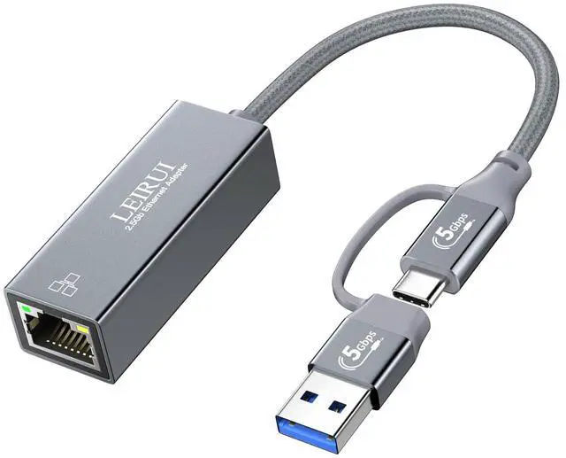 Main image of USB C to Ethernet Adapter 2.5Gb, Thunderbolt 3 & USB 3.0 to RJ45 LAN Converter, 2500Mbps Gigabit Network Adapter for MacBook Pro/Air, iPad Pro, Dell XPS, Surface, Laptop