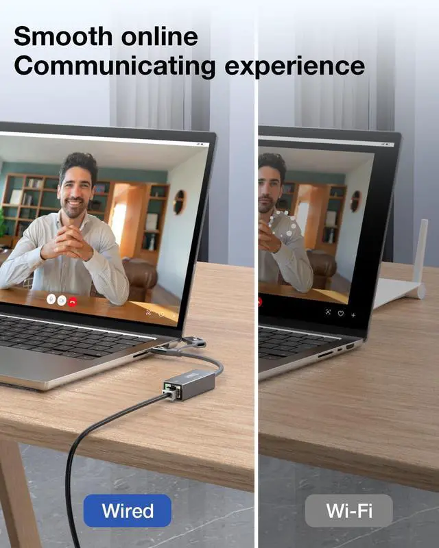 Alt view image 3 of 5 - USB C to Ethernet Adapter 2.5Gb, Thunderbolt 3 & USB 3.0 to RJ45 LAN Converter, 2500Mbps Gigabit Network Adapter for MacBook Pro/Air, iPad Pro, Dell XPS, Surface, Laptop