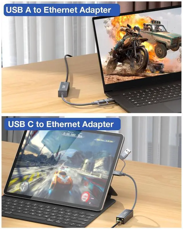 Alt view image 4 of 5 - USB C to Ethernet Adapter 2.5Gb, Thunderbolt 3 & USB 3.0 to RJ45 LAN Converter, 2500Mbps Gigabit Network Adapter for MacBook Pro/Air, iPad Pro, Dell XPS, Surface, Laptop