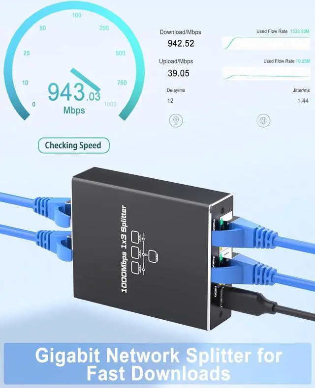 Alt view image 3 of 5 - Ethernet Splitter 1 to 3, 1000Mbps High Speed Ethernet Cable Splitter with LAN Cable Cat 6 [3 Devices Simultaneous Networking], Gigabit RJ45 LAN Network Extension for Cat8/7/6/5e/5 Cable