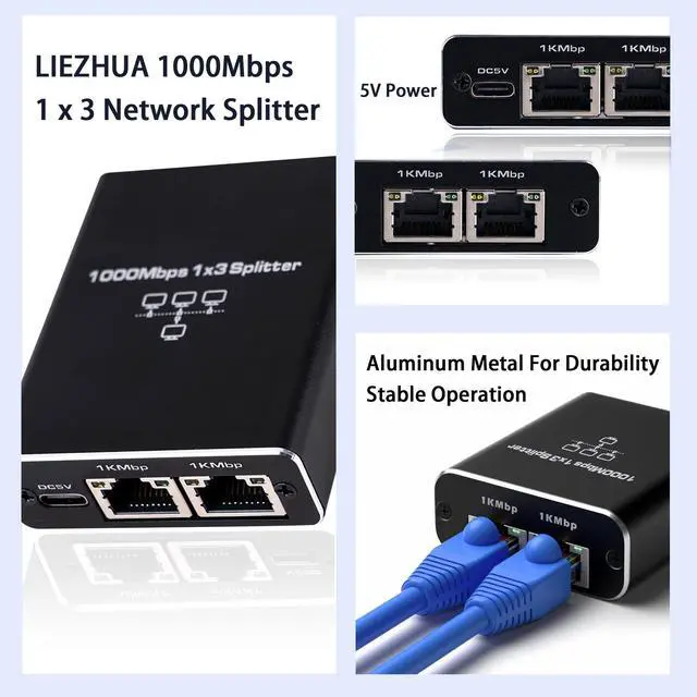 Alt view image 5 of 5 - Ethernet Splitter 1 to 3, 1000Mbps High Speed Ethernet Cable Splitter with LAN Cable Cat 6 [3 Devices Simultaneous Networking], Gigabit RJ45 LAN Network Extension for Cat8/7/6/5e/5 Cable