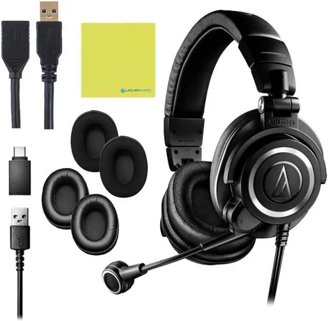 Main image of Audio Technica ATH-M50X STS-USB StreamSet USB Streaming Headset Bundle with 3ft USB Extension Cable 3.0 and Instrument Polishing Cloth - Podcast Headphones, Streaming Headset with Mic