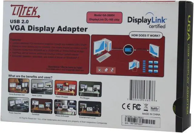 Alt view image 5 of 5 - Liztek GA-2600V USB to VGA Video Graphics Adapter Card