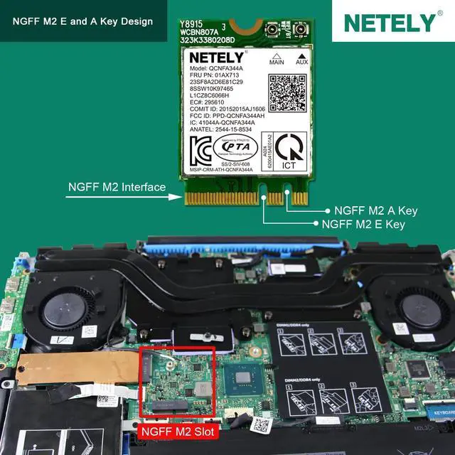 Alt view image 5 of 5 - NETELY IEEE 802.11AC WiFi 5 NGFF M2 Interface 1200Mbps WiFi Adapter with Bluetooth 4.2 for Laptop PCs, 2.4GHz 300Mbps and 5GHz 867Mbps NGFF M2 WiFi Card, OEM Lenovo FRU PN: 01AX713 (QCNFA344A)