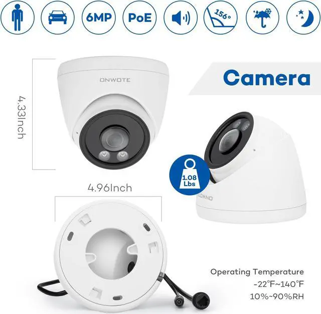 Alt view image 5 of 5 - ONWOTE 156° Ultra Wide View Angle 6MP PoE IP Security Camera Outdoor, AI Human Vehicle Detection, 3072 * 2048 6 Megapixels, 2.1mm Lens, Commercial Wired Camera for Business, Add-on to PoE NVR System