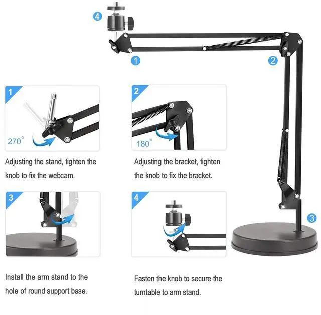 Alt view image 2 of 5 - OXENDURE Webcam Stand,Camera Mount 22 Inch Suspension Boom Scissor Arm Stand,for Webcam C925e C922x C922 C930e C930 C920 C615,Hero 8/7/6/5,Ultra/Pro/Pro 2/Pro 3/Brio 4K,DSLR Camera