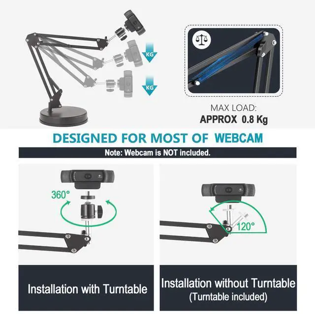 Alt view image 3 of 5 - OXENDURE Webcam Stand,Camera Mount 22 Inch Suspension Boom Scissor Arm Stand,for Webcam C925e C922x C922 C930e C930 C920 C615,Hero 8/7/6/5,Ultra/Pro/Pro 2/Pro 3/Brio 4K,DSLR Camera